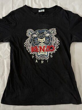 Kenzo Paris Shirt Women’s Small Black Tiger Graphic Short Sleeve Embroidered